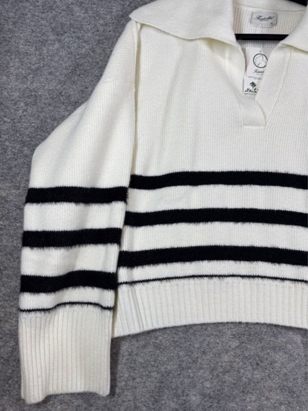 Kuwalla Black White Striped Sweater Pullover XL Collared Preppy Knit Minimalist - Picture 4 of 14